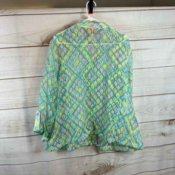 Hearts of Palm Woman Multicolor Semi Sheer Button Up Blouse Rise 24W - Picture 3 of 6